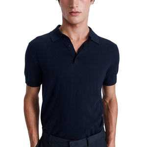 Polo en coton tricoté bleu marine à manches courtes pour homme, coupe classique, couleur unie, col boutonné, décontracté - Product Image 1