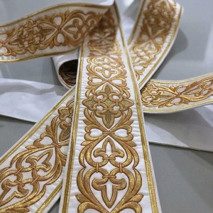 Bordure en dentelle brodée écologique en tissu jacquard, ruban tissé appliqué, pompon blanc pour la décoration textile de maison - Product Image 6