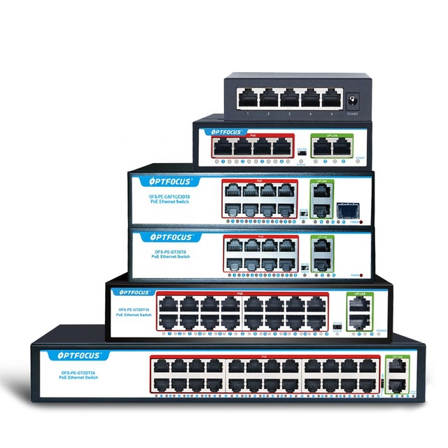 Supplier 4 5 8 16 24 Ports Fast Ethernet Gigabit 10g with 2 Sfp Uplink Port 48v Fiber Optical Network Onv POE Swith