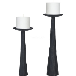 Lot de 2 grands bougeoirs noirs en aluminium coulé pour les fêtes à manger mariages romantiques anniversaires bougeoirs durables - Product Image 1