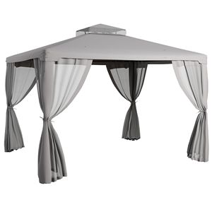 Gazebo da Giardino 10x12 Grigio con Tetto a 2 Livelli e Rete, Struttura in Acciaio Verniciato a Polvere, Riparo Esterno per Cortili e Giardini, Pergola in Metallo - Product Image 1