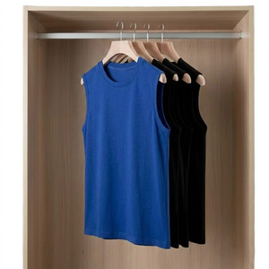 Camiseta sin mangas de punto con cuello redondo para hombre, corte regular, color sólido, algodón, ropa informal, transpirable, para fitness - Product Image 1