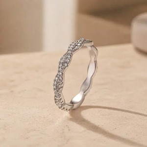 Elegant Design Gold Plated Moissanite Cut 0.35Ct Wave Shaped Eternity Band 925 Sterling <b>Silver</b> Wedding <b>Ring</b> for Women India - Product Image 2