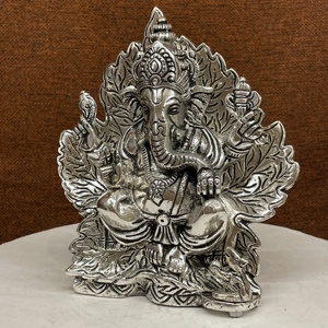 Latest Design Handmade Silver Plated Ganesha With Leaf Shape Back 7.5 Inches for Wedding Return <b>Gifts</b> - Product Image 4