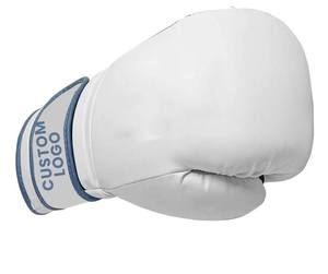 Gants de boxe en cuir de qualité supérieure avec logo personnalisé |   Blanc/Métallique/Bleu |   Gants d'entraînement et de combat OEM en gros, unisexes |   MMA - Product Image 3