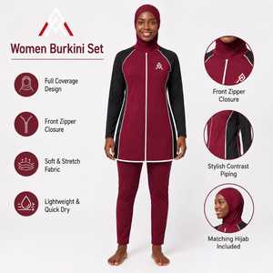 Ensemble burkini élégant pour femmes offrant une couverture complète, un tissu doux et une coupe flexible pour la natation en piscine, les voyages et les tenues de resort. - Product Image 6
