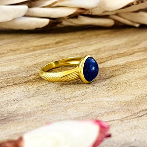 Unique Design Boho Solitaire <b>Ring</b> Minimalist Brass <b>Rings</b> Women 18k Gold Plated Textured <b>Lapis</b> <b>Lazuli</b> Jewelry Wholesale/OEM/ODM - Product Image 4