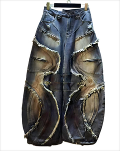 Pantalones Cargo de Mezclilla Negros, Transpirables, de Corte Holgado, con Bolsillos con Cremallera y Bordes Deshilachados, Estilo Urbano, Jeans para Hombre - Product Image 4
