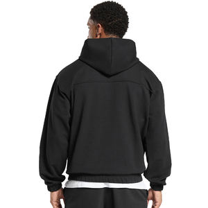 Sweat à capuche personnalisé pour homme avec logo, noir, surdimensionné, en molleton, streetwear, décontracté, avec poche kangourou - Product Image 5