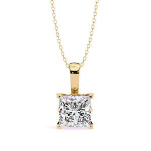 Bijoux fins pour femmes, pendentif solitaire en diamant de laboratoire taille princesse 2,5 carats, or massif 18 carats, chaîne fine incluse - Product Image 1