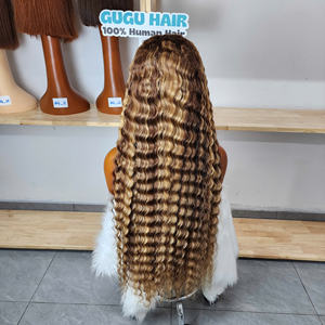 วิกผมลอนลึกสีบลอนด์ไฮไลท์แบบมีเชือกผูกด้านหน้า วิกผมแท้แบบ HD Lace Frontal  ไฮไลท์สีพีอาโน วิกผมลอนลึก - Product Image 3