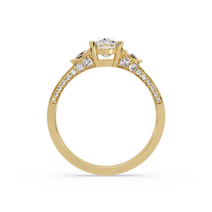 Anillos de compromiso vintage con certificado IGI, diamante de laboratorio de 1.00 ct con corte cojín y anillo con corte trillón, oro puro de 14K para mujer, joyería. - Product Image 3