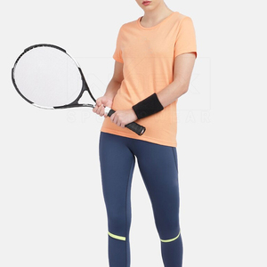 T-shirt à manches courtes pour femme, col rond, orange, séchage rapide, tricoté, sportif, coupe classique, printemps été, 100% polyester - Product Image 1