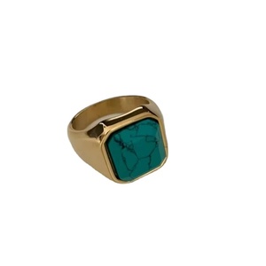 Rose Gold Plated <b>Turquoise</b> Stone Fancy Bezel Setting Signet <b>Ring</b> Unisex Fashion Bold Modern Bohemian Style Jewelry Gift Piece - Product Image 1