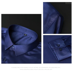 High Quality <b>Men's</b> Long Sleeve O-Neck Loose Fit Luxurious Wrinkle-resistant Non-iron Pattern Formal Ice <b>Silk</b> Knitted <b>Shirts</b> 6XL - Product Image 5