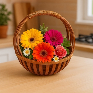 Cesta de Regalo Redonda de Bambú Natural Ecológica con Asa para Frutas, Estilo Rústico - Product Image 6