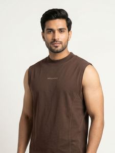 T-shirt sans manches marron pour homme, coupe ajustée, col montant, décontracté, athlétique, basique, doux, extensible, confortable, mode quotidienne, haut moderne - Product Image 4