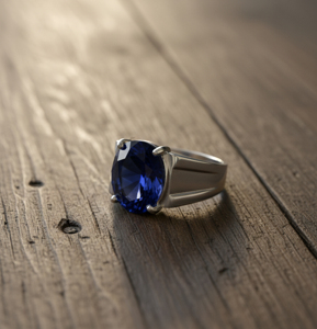 Bague classique en argent 925 avec saphir bleu ovale et zircon cubique, sertie à griffes, style unisexe, pierre de septembre - Product Image 4