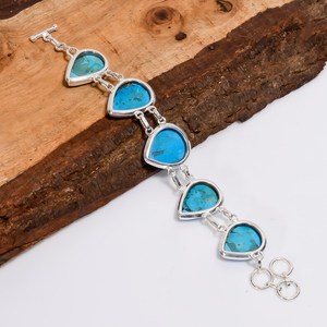 Pear Magnesite Turquoise Bracelet Vintage Sterling Silver Bohemian Handmade Jewelry Gift For Women Girls - Product Image 2