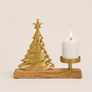 High Quality Gold Metal Christmas Tree Candle Holder With Premium Wooden Base Antique Handmade <b>Tea</b> Light <b>Stand</b> For Festive Home - Product Image 5