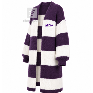 Cárdigan largo transpirable personalizado del Consejo NCNW con logotipo bordado en la parte delantera, morado y blanco, informal, de manga larga para mujer - Product Image 2