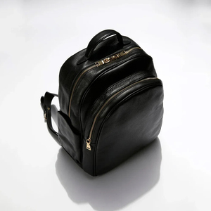 Minimalist Black Genuine Leather <b>Laptop</b> <b>Backpack</b> with Zipper Closure and Shoulder Straps for Daily Use - Product Image 4