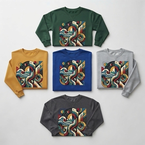 Pull-over col rond en molleton épais avec imprimé graphique géométrique grue origami, coupe épaules tombantes, style streetwear, haute qualité - Product Image 6