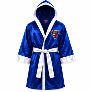Robe d'entrée de boxe en coton personnalisée CHAMPS GEARS CG-BOXING GOWN-03 avec capuche en satin et ceinture, logo personnalisé pour le ring de boxe - Vente en gros - Product Image 5