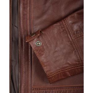 Veste en cuir d'agneau véritable marron pour homme, col montant, fermeture éclair, style moto décontracté, manteau d'hiver - Product Image 4
