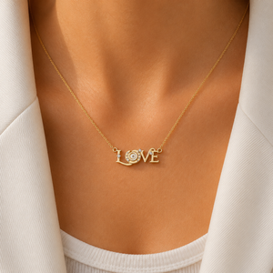 Collier en or massif 14 carats avec diamant de laboratoire taille ronde et pendentif lettre LOVE en grappe, bijoux fins, cadeaux romantiques, vente en gros directe usine - Product Image 2