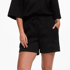 Shorts noirs en tricot pour femmes, avec cordon de serrage à la taille et poches, coupe décontractée, taille mi-haute, respirant, couleur unie - Product Image 4