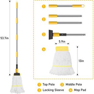 Mop in Cotone Resistente per Uso Commerciale e Industriale, Mop Umido per Pulizia Pavimenti con Manico Lungo in Acciaio Inox per Casa e Cucina - Product Image 2