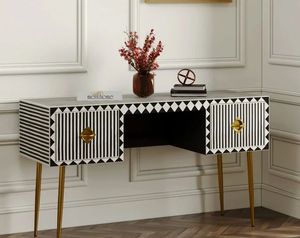 Designer Bone Inlay <b>Console</b> <b>Table</b> With <b>Storage</b> Drawers Handcrafted Wooden Furniture For Contemporary Homes - Product Image 1
