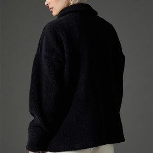 Women Sherpa fleece Faux Fur Wool Coat Breathable Warm Plush Casual hooded zipper collar Jacket snow wear <b>comfy</b> button closure - Product Image 6