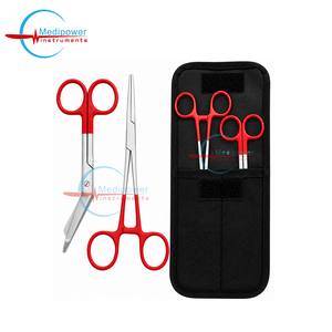 Kit de ciseaux médicaux de haute qualité avec pinces à artères, poignées recouvertes de rouge |   Ensemble d'instruments d'allaitement réutilisables en acier inoxydable - Product Image 1