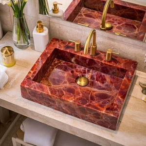 Lavabo de Baño Moderno de Mármol Rosso Levanto con Desagüe para Uso en Almacenes - Product Image 1