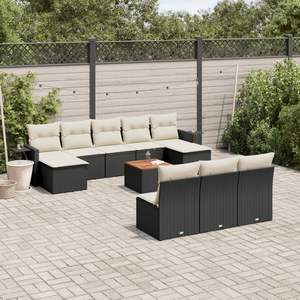 Set Divano Moderno da Esterno in Rattan Nero con Cuscini Crema, Impermeabile, Arredamento Contemporaneo da Giardino per Patio e Terrazza - Product Image 3