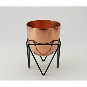 Jardinière en métal finition cuivre de qualité supérieure avec support, design moderne, pot de fleurs intérieur/extérieur, support décoratif pour plantes, article de décoration pour la maison et le jardin - Product Image 5