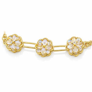 925 Sterling Silver <b>Rainbow</b> Moonstone Gerbera Daisy Inspired Floral <b>Bracelet</b> 24 Stone Gold & Rhodium Plated - Product Image 3