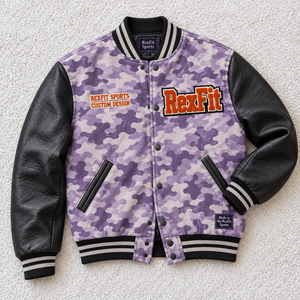 Blouson universitaire imprimé unisexe avec patchs en chenille personnalisés, manches en similicuir, boutons-pression, style streetwear, manteau de baseball - Product Image 1