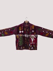 เสื้อโค้ทกำมะหยี่ปักลายคริสต์มาส  แบบโบฮีเมียนรักษ์โลก  คอทรงโอ แขนยาว  ไซส์ใหญ่  เสื้อคลุมฤดูหนาวสำหรับผู้หญิง  งานแฮนด์เมด - Product Image 2