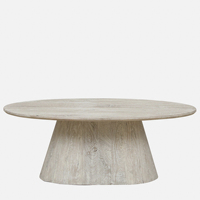 Table basse ovale moderne en bois de manguier massif, finition antique blanchie sablée, pour salon, bureau ou café