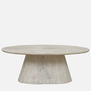Mesa de Centro Moderna de Madera de Mango Sólida con Acabado Antiguo Desgastado en Blanco Arenado, Forma Ovalada, para Sala de Estar, Oficina, Cafetería - Product Image 4