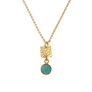Collier pendentif rond en calcédoine turquoise serti de laiton plaqué or 18 carats avec chaîne à maillons, collier de fête Art Déco pour femme - Product Image 6