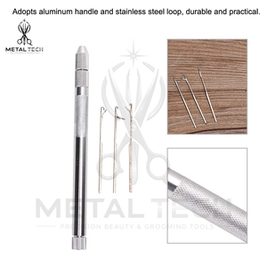 Silver Metal Hair Extension Pulling <b>Needle</b> Latch Hook Loop <b>Threader</b> Set With 3 Replaceable Tips Salon Micro Bead Installation - Product Image 5