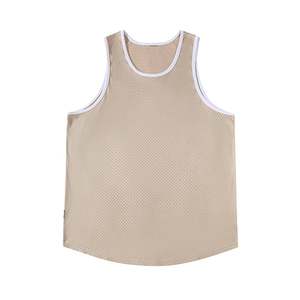 Chaleco Deportivo Beige sin Mangas para Hombre, Camiseta de Entrenamiento, Jersey de Práctica, Camiseta Deportiva de Malla con Ribete Blanco para Equipo - Product Image 1