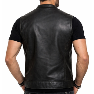 Men's Leather Vest Black Genuine Leather <b>Biker</b> Style Zip Up Casual Motorcycle Wear Premium Motorcycle Riding Vest - Product Image 2