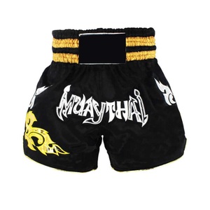Shorts de Muay Thai en satin bleu et rouge, à fente haute, respirants, pour entraînement et compétition professionnelle de kickboxing - Product Image 2