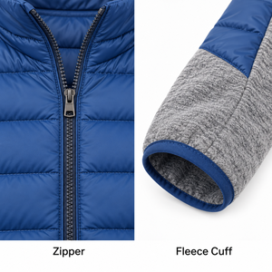 Chaqueta Acolchada para Hombre, Panel de Forro Polar Híbrido, Azul Grisáceo, Cuello Alto, Poliéster, Abrigo de Invierno Cálido, a la Moda, con Logotipo Personalizado, OEM, Venta al Por Mayor - Product Image 4