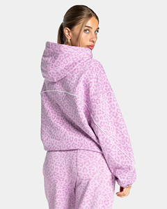 100% Cotton Fleece Pink Leopard Print <b>line</b> Piping contrast Women's oversized hoodie <b>pant</b> tracksuit set women two piece tracksuit - Product Image 5